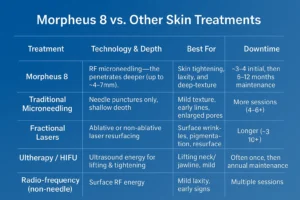 How Often Can I have Morpheus 8? 2 Table to show benefits of Morpheus 8 Kenilworth compared to other skin treatments